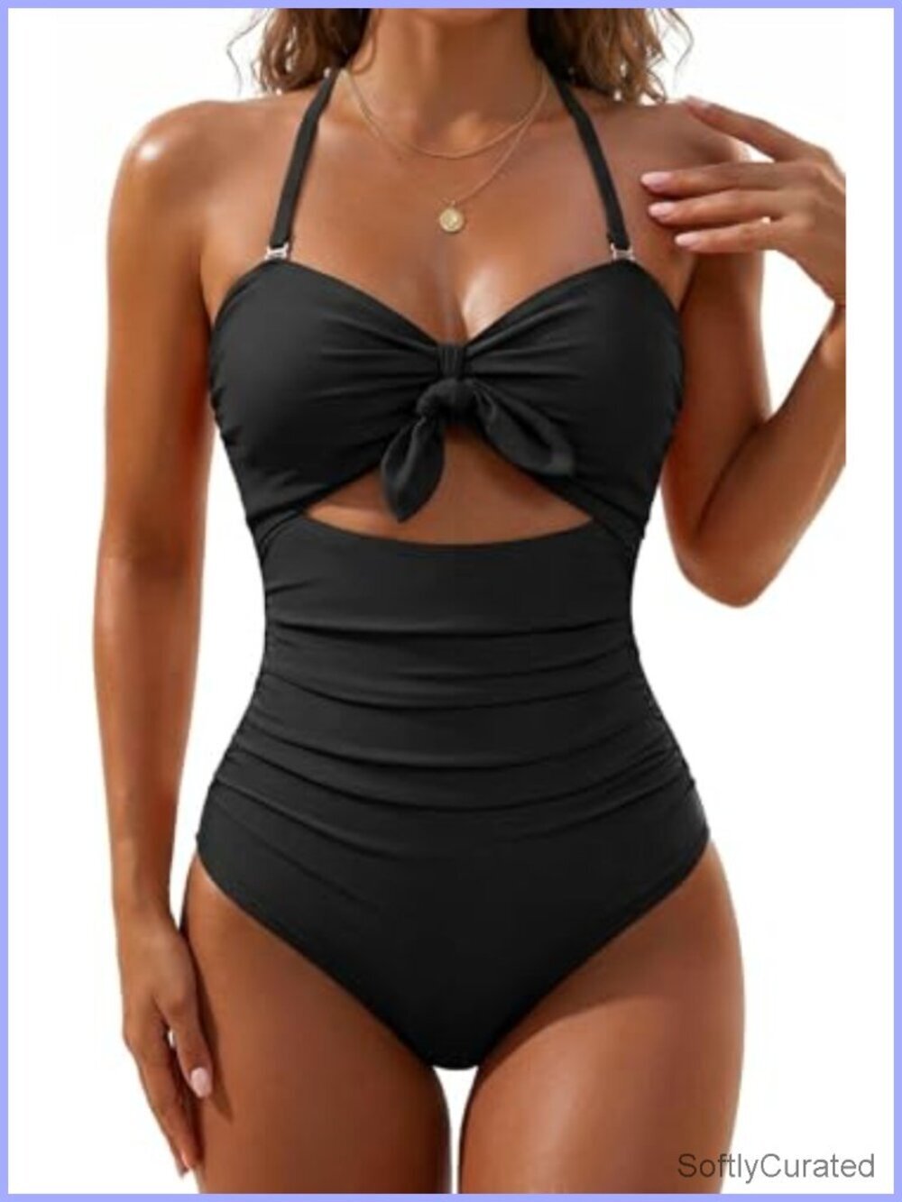 One Piece Cutout Swimwear Tummy Control High Waisted Halter Tie Knot